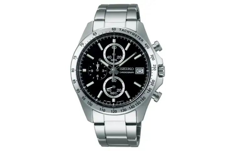 SEIKO Quartz watch strap stainless steel, men's watch, black dial, quartz mechanism, Japanese and Korean