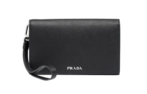 PRADA Cross Grain Cow Leather Clutch Women's Black