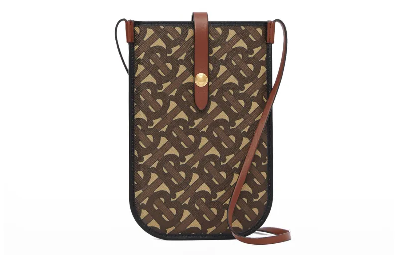 Burberry Monogram Print E Canvas Card And Phone Case With Strap Bridle Brown