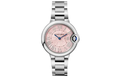 CARTIER Blue Balloon Collection Quartz Movement Women's Watch 33mm Pink Watch Dial Stainless Steel Case
