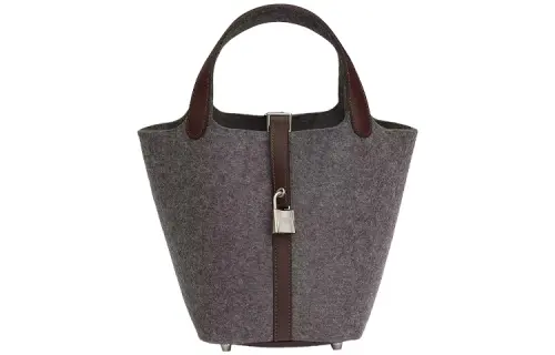 HERMES Picotin Lock Wool With Swift Calfskin Basket Bag, Bucket Bag, Handbag 18 Women's Gray & Brown