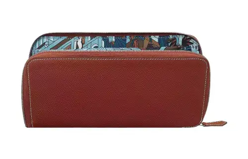 HERMES Silk'In Epsom Calfskin Zippers Long Wallet Women's Crimson & Paradise Blue & Dark Blue