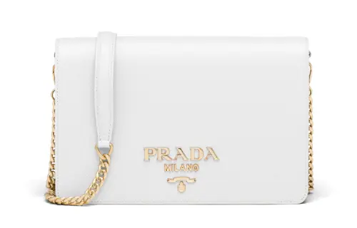 PRADA Saffiano Chain Leather Shoulder Bag, Crossbody Bag, Handbag Mini Women's White
