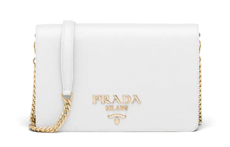 PRADA Saffiano Chain Leather Shoulder Bag, Crossbody Bag, Handbag Mini Women's White