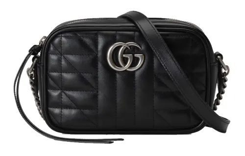 GUCCI GG Marmont Leather Camera Bag, Shoulder Bag, Crossbody Bag Mini Women's Black