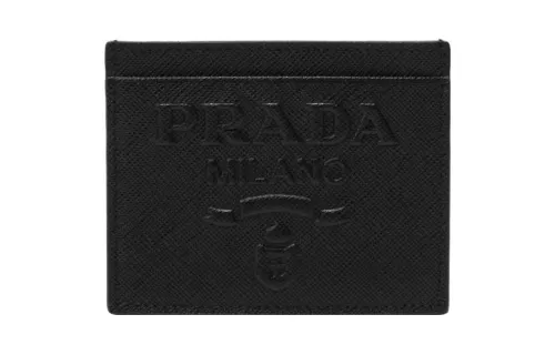 PRADA Leather Wallet, Card Holder Women's Black