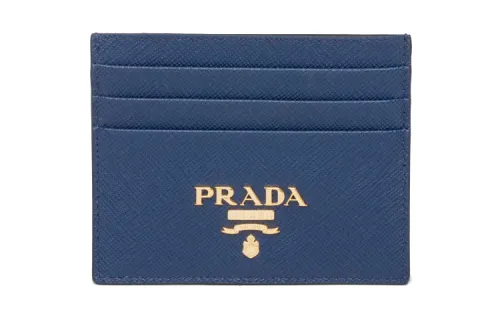 PRADA Leather Card Holder Women's Dark Purple Blue