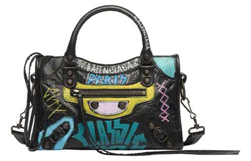 Balenciaga Sheepskin Handbag Mini Women's Graffiti Multicolor