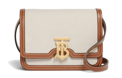 Burberry Canvas With Leather Lock Bag, Messenger Bag, Shoulder Bag, Crossbody Bag Mini Women's Natural/Malt Brown