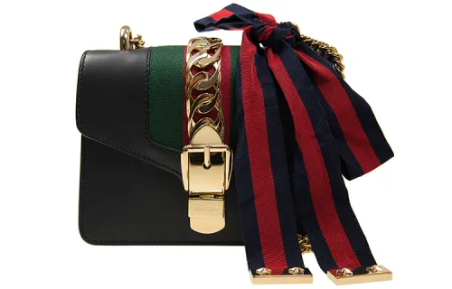 GUCCI Sylvie Cow Leather Shoulder Bag, Crossbody Bag Mini Women's Black