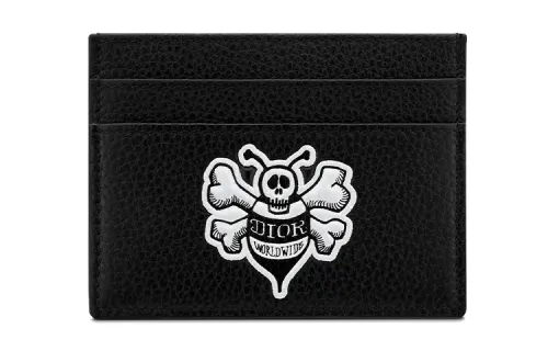 DIOR Cow Leather Card Holder Unisex Black