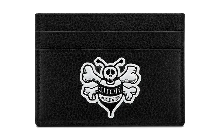 DIOR Cow Leather Card Holder Unisex Black