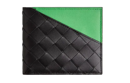 Bottega Veneta Intrecciato Cow Leather Card Holder, Wallet Men's Black Green Multicolor