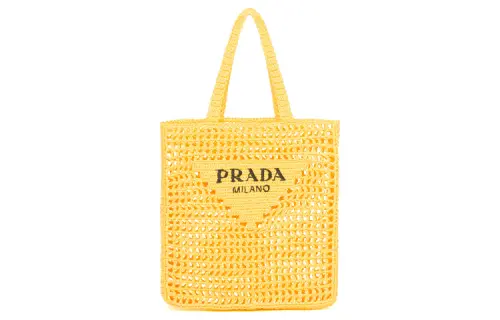 PRADA Raffia Tote Bag, Shopping Bag, Shoulder Bag, Handbag Women's Yellow