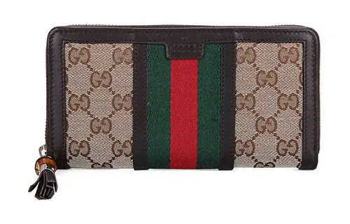 GUCCI Canvas With Leather Wallet, Canvas Bag, Wallet Women's Ebony/Brown