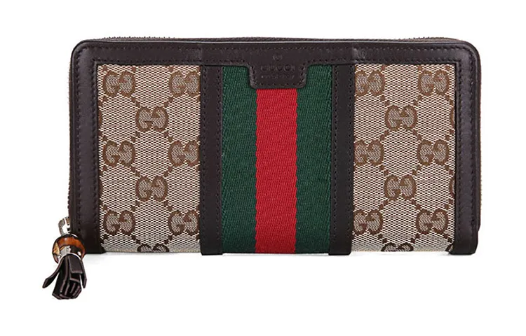 GUCCI Canvas With Leather Wallet, Canvas Bag, Wallet Women's Ebony/Brown