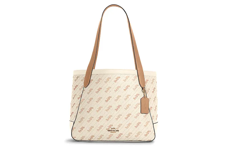 COACH Horse And Garriage Coated Canvas With Leather Tote Bag, Shopping Bag, Handbag, Shoulder Bag Large Women's Ecru
