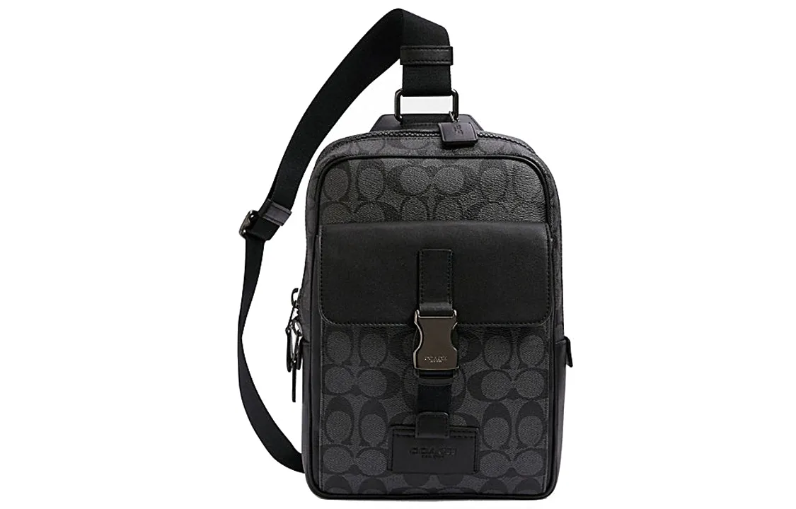 COACH Canvas With Leather One Shoulder Crossbody Sling Bag Mini Men's Charcoal Black