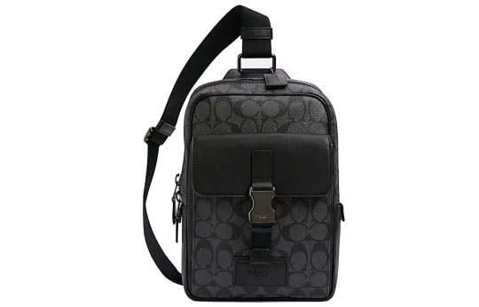 COACH Canvas With Leather One Shoulder Crossbody Sling Bag Mini Men's Charcoal Black