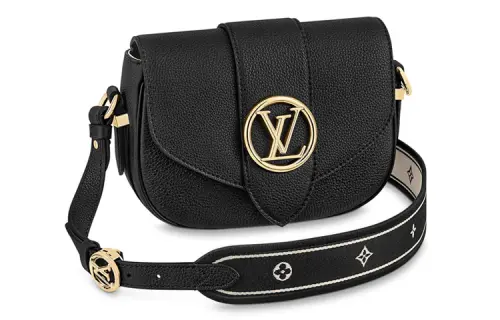 LOUIS VUITTON Pont Grain Cow Leather Shoulder Bag, Crossbody Bag Small Women's Black