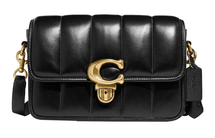 COACH Studio Leather Messenger Bag, Shoulder Bag, Crossbody Bag Medium Women's Black