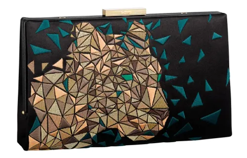CARTIER PANTHÈRE Silk Satin Clutch, Shoulder Bag, Crossbody Bag Women's Black