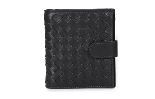 Bottega Veneta Intrecciato Cow Leather Wallet Unisex Black