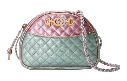 GUCCI Leather Shoulder Bag, Crossbody Bag Mini Women's Pink/Light Blue/Gold