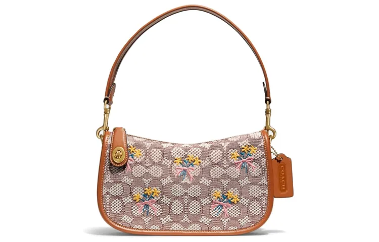 COACH Swinger Cow Leather Pochette, Shoulder Bag, One Shoulder Handbag, Crossbody Bag Women's Khaki