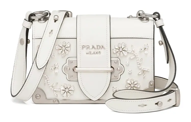 PRADA Saffiano Leather Shoulder Bag Women's White