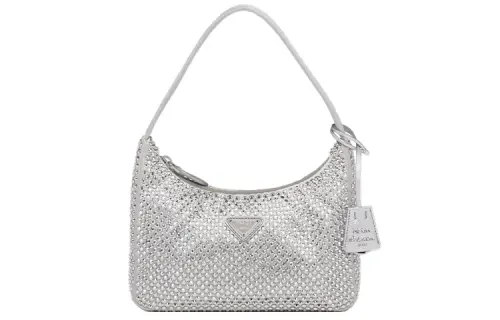 PRADA Re Edition Fabric Hobo Bag, Shoulder Bag, Handbag Mini Women's Silver