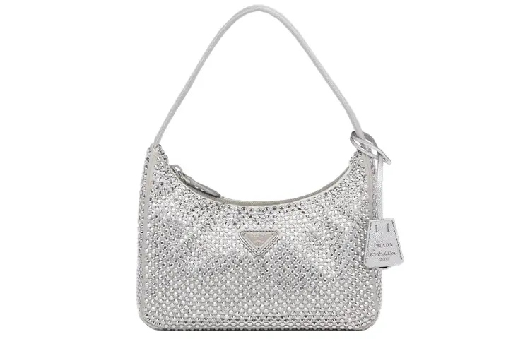 PRADA Re Edition Fabric Hobo Bag, Shoulder Bag, Handbag Mini Women's Silver