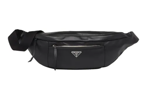 PRADA Leather Fanny Pack Men's Black