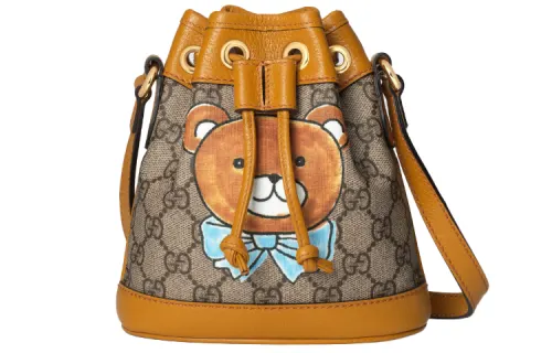GUCCI KAI Collaboration GG Supreme Canvas With Leather Crossbody Bag, Shoulder Bag Mini Women's Ebony/Brown