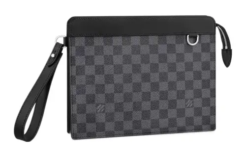 LOUIS VUITTON Standing Canvas Coating Clutch Regular Men's Gray Black