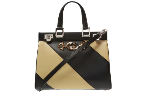 GUCCI Zumi Leather Handbag Small Women's Black/Beige