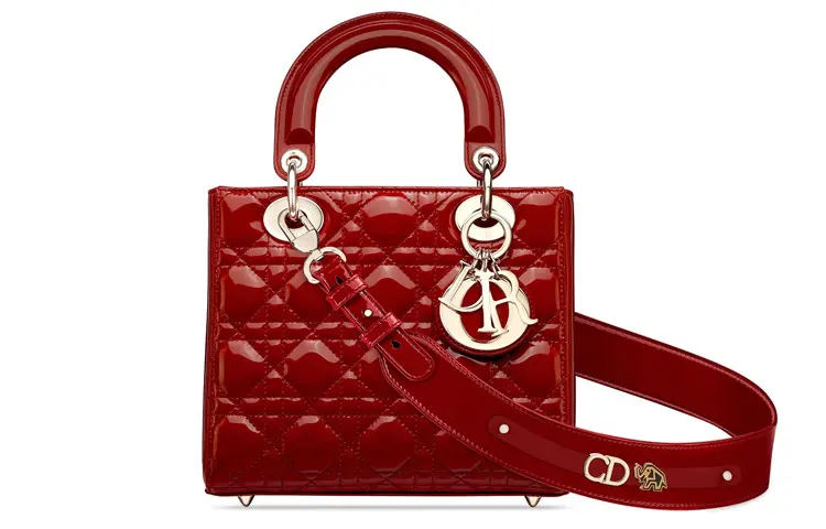 DIOR Lady Dior Patent Leather, Cow Leather Handbag Shoulder Bag Handbag Small Women's Cherry Red