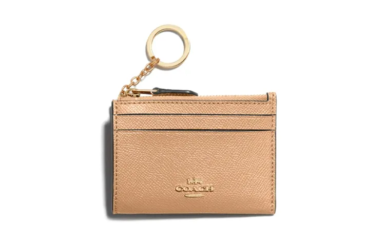 COACH Skinny Id Case Cow Leather, Leather Wallet, Card Holder Women's Apricot