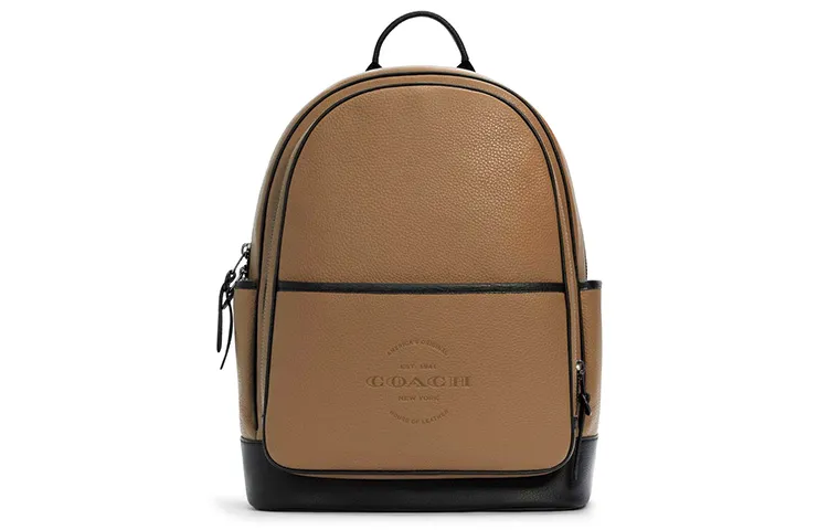 COACH Thompson Leather Backpack Medium Unisex Khaki Brown