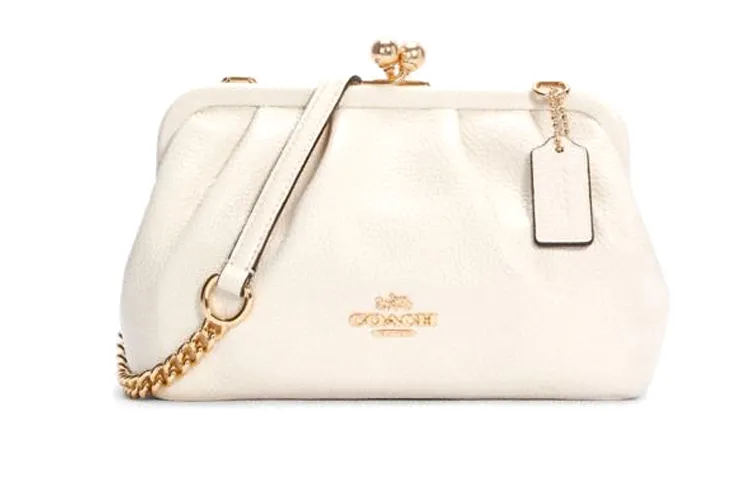 COACH Kisslock Leather Cloud Bag, Crossbody Bag, Shoulder Bag Women's Pure White