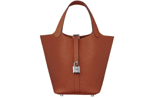 HERMES Picotin Lock Clemence Bullock Leather Basket Bag, Bucket Bag, Handbag 18 Women's 6C Cuivre Paulownia Red