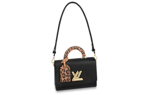 LOUIS VUITTON Twist Grain Leather Shoulder Bag, Crossbody Bag Medium Women's Black