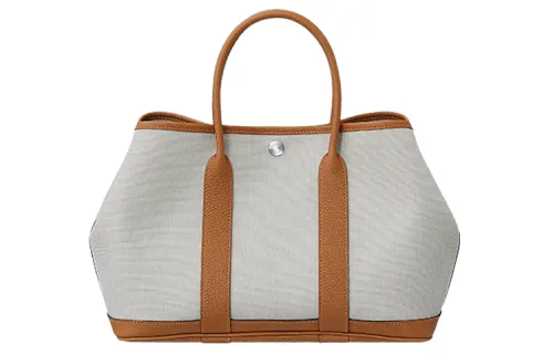 HERMES Garden Party Canvas With Negonda Calfskin Handbag 30 Women's Concrete Gray/Gold