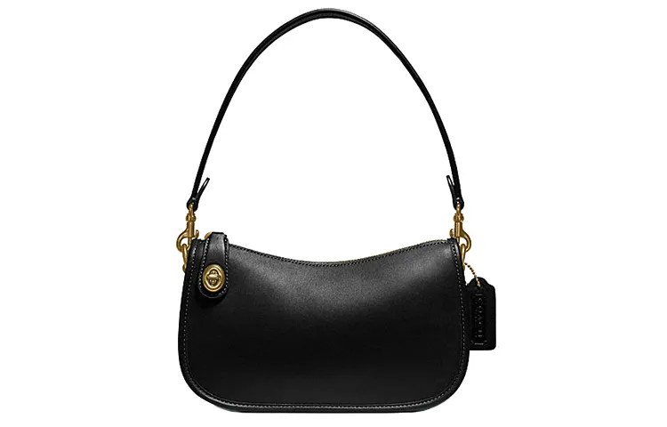 COACH Swinger Leather Shoulder Bag, Pochette, Handbag, Shoulder Bag Women's Black