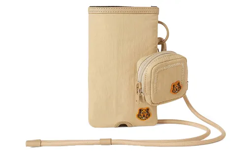 KENZO Nylon Earphone Case And Cell Phone Pouch Unisex Beige