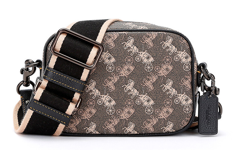 COACH Coach Camera 16 Carriage Print Leather Camera Bag Shoulder Crossbody Bag Small Women's Brown Color Blocking