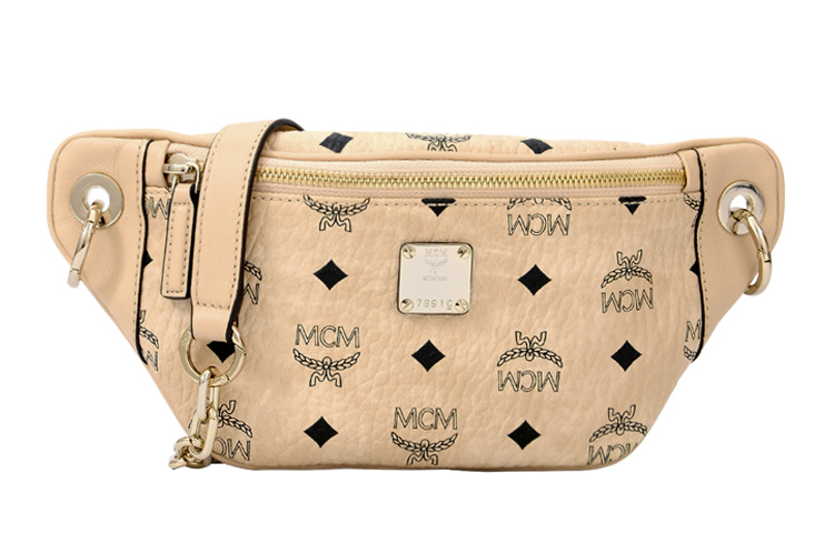 MCM Essential Visetos Origina presbyopia all-over lettering logo leather waist bag shoulder crossbody bag mini women's beige