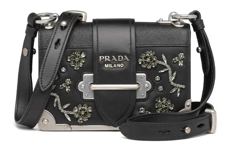PRADA Cahier Calfskin Shoulder Bag Women's Black