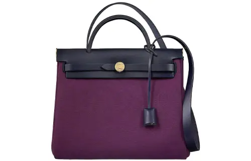 HERMES Herbag Zip Officier Canvas With Hunter Cow Leather Shoulder Bag, Crossbody Bag, Handbag 31 Unisex Purple