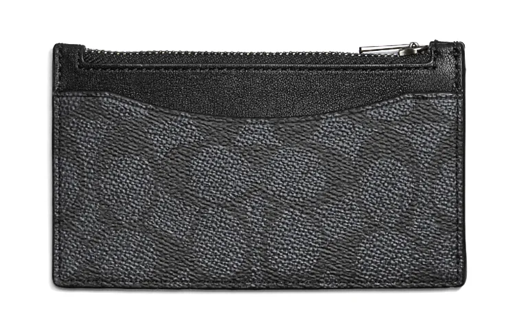 COACH Card Case Coated Canvas With Calfskin Card Holders Men's Charcoal Black Monogram